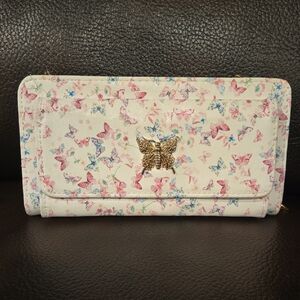 Butterfly Print Cream Wallet